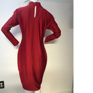 Libian PLUS SIZE Red Stretchy Shiny Bodycon Dress  Mock Neck Long Sleeve NWOT